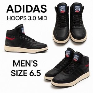 Adidas Hoops 3.0 Mid Sneakers – Black / Cloud White / Red – Men's 6.5 /Women's 8